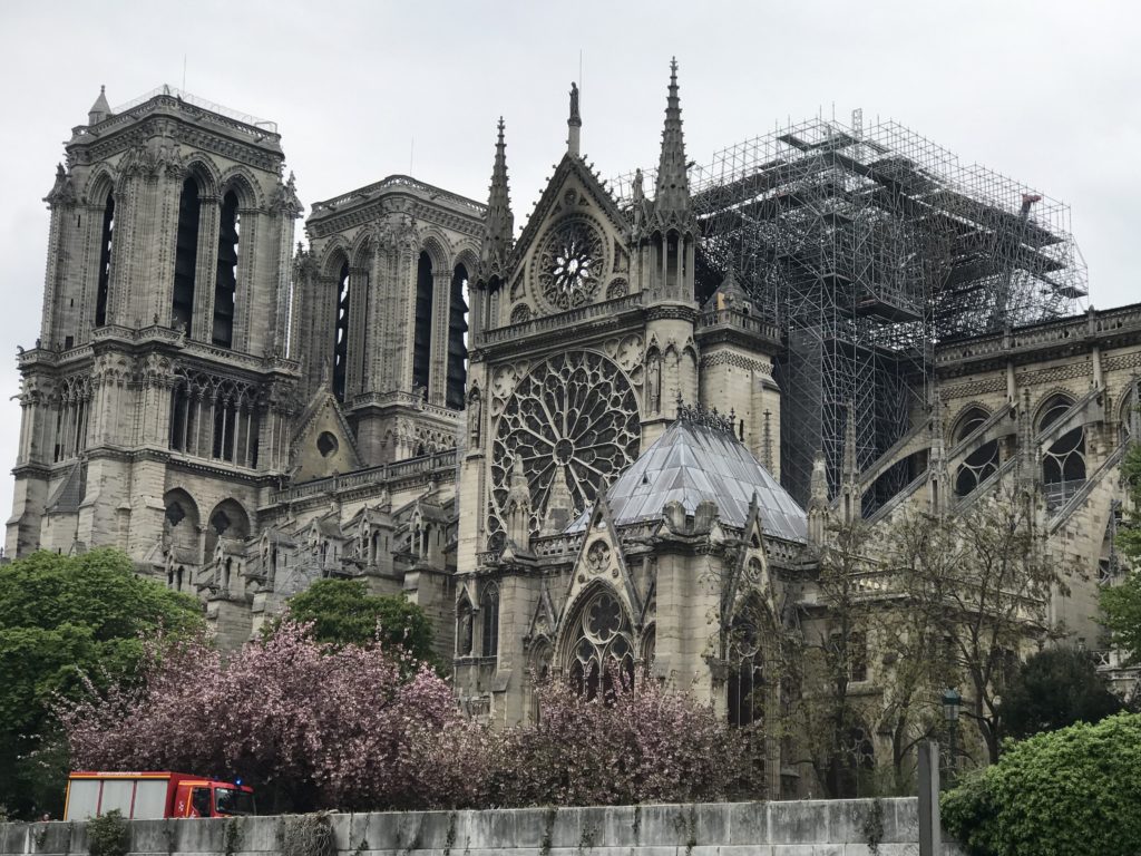 Scaffolding around the Notre Dame Cathedral